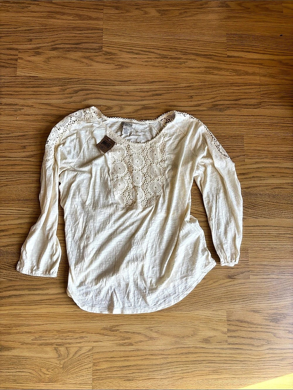Lucky Brand Beige Lace Yoke Blouse Size XL NWT